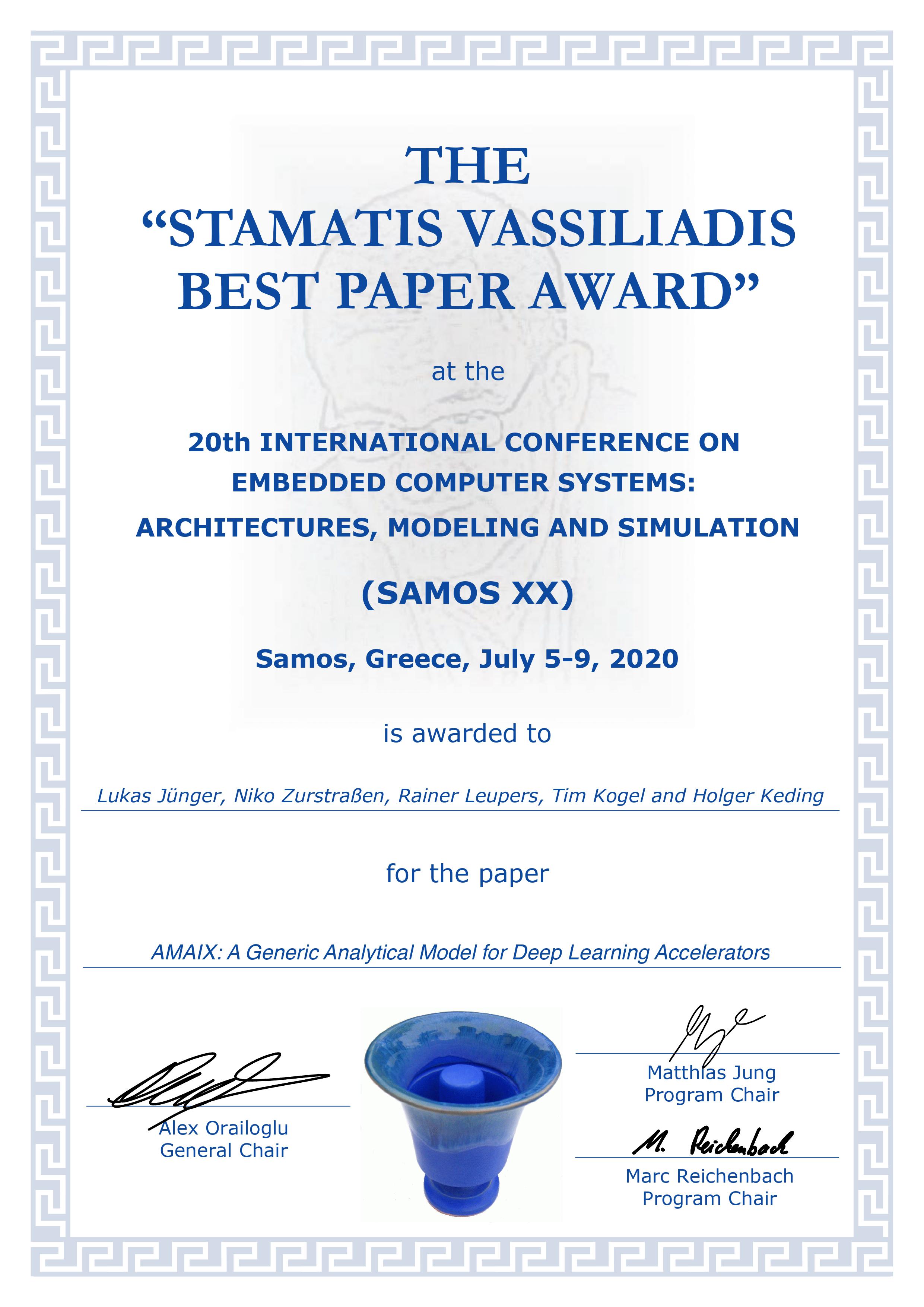Samos conference 2020: Best Paper Award